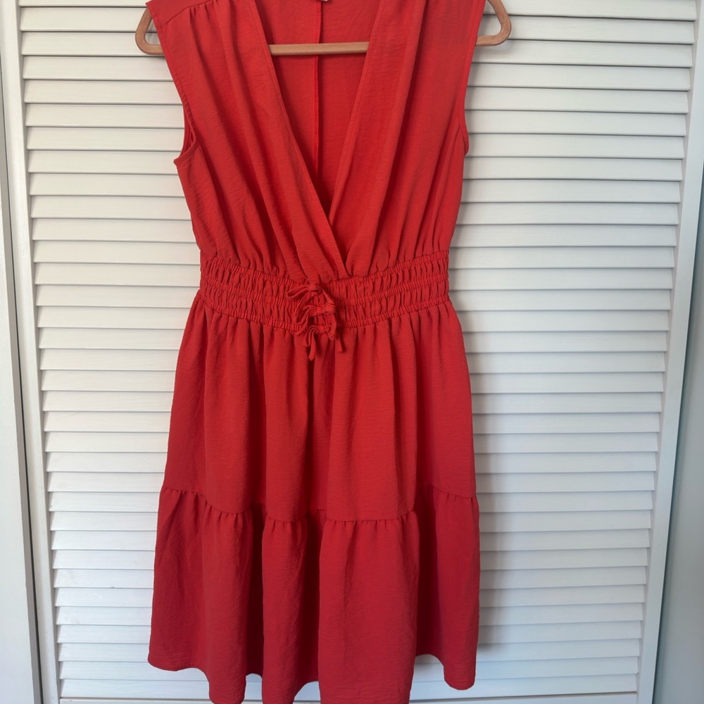 London Times Red Sleeveless V-Neck Mini Sundress
